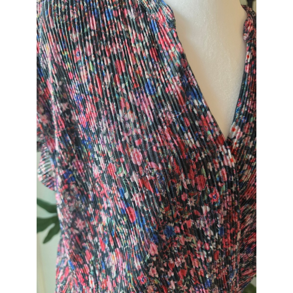 Anthropologie Dionne Metallic Floral Pleated Peplum Blouse Size M Faux Wrap - Picture 2 of 8